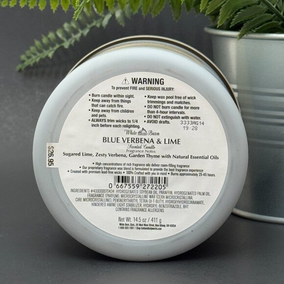 BBW Blue Verbena & Lime White Barn Bath & Body Works 3 Wick Candle - Picture 9 of 10